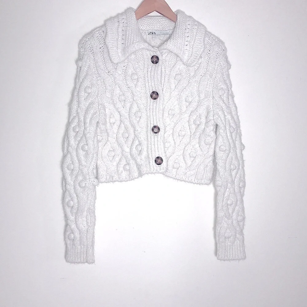 Cozy Cable Knit Button-Front Cream Sweater - Picture 8 of 12